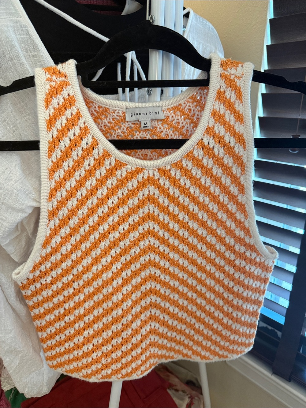 Gianni Bini Orange and White Striped Knit Tank